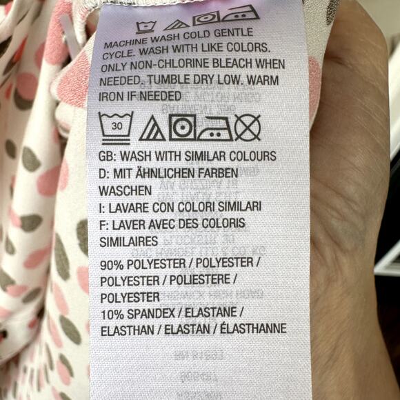 Denim & Co. Sz S Button Front Silky Pink Dot Button Front Blouse Career Office - Picture 6 of 6